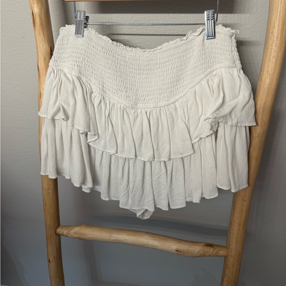 White Ruffle Skort with Smocked Waist